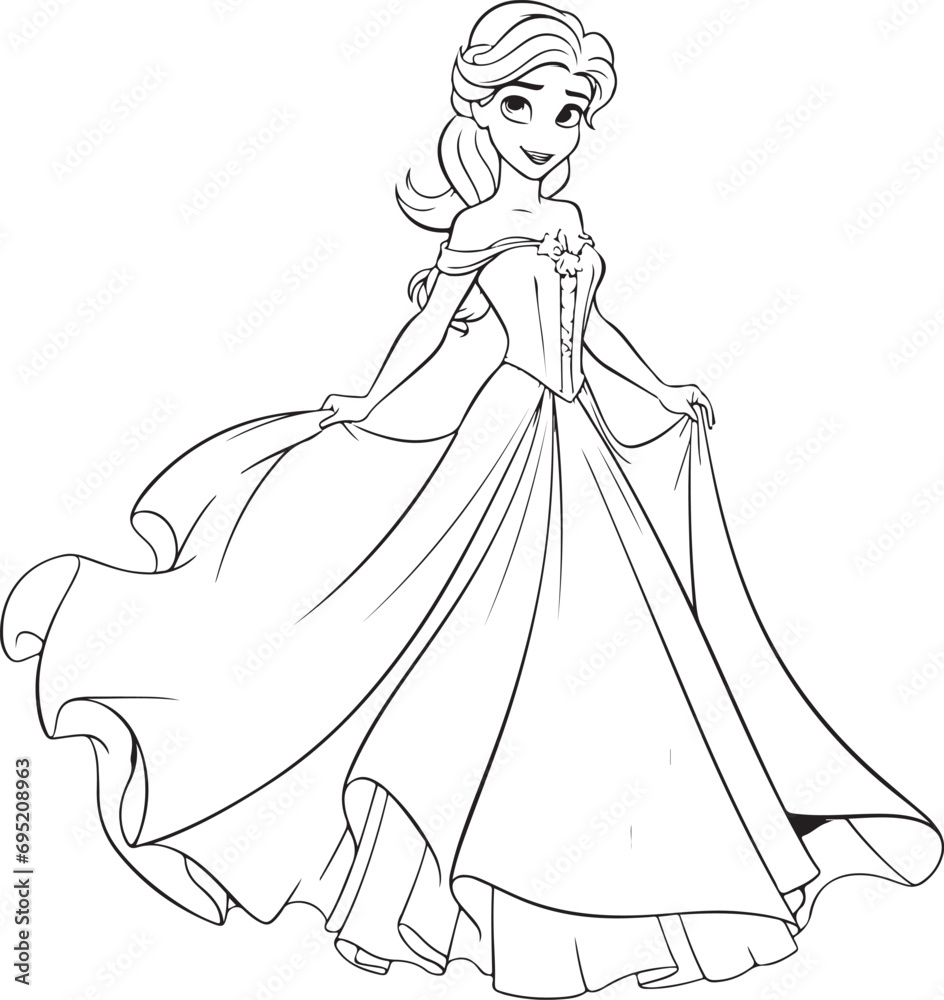 cute cartoon barbie princess coloring page illustration Stock Vector