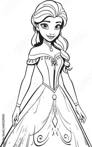 cute cartoon barbie princess coloring page illustration