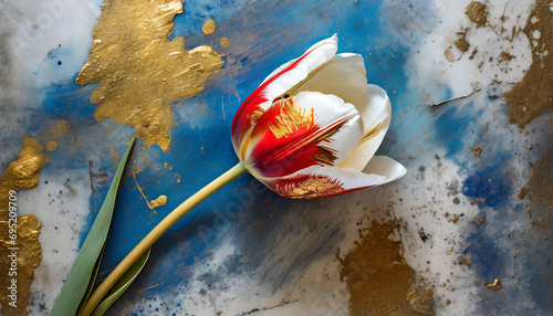 Tulipan, vintage, dekoracja ściany, tło,  generative AI © Elżbieta Kaps