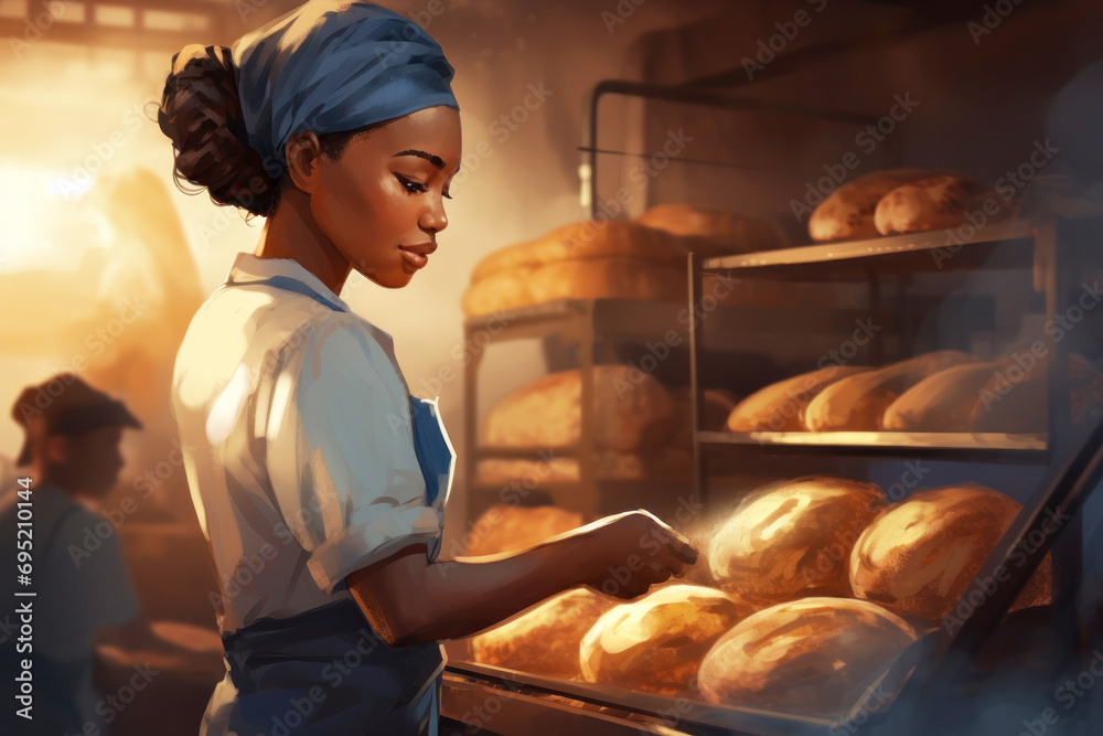 A woman working in a bakery making bread. Private bakery. Fresh bread every morning. A woman working in a bakery making bread. Private bakery. Fresh bread every morning.