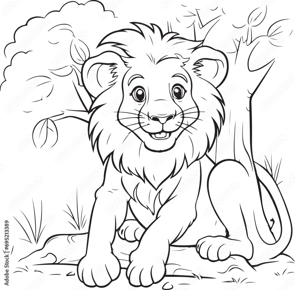 cute lion hand drawn coloring page illustration cute lion hand drawn coloring page illustration