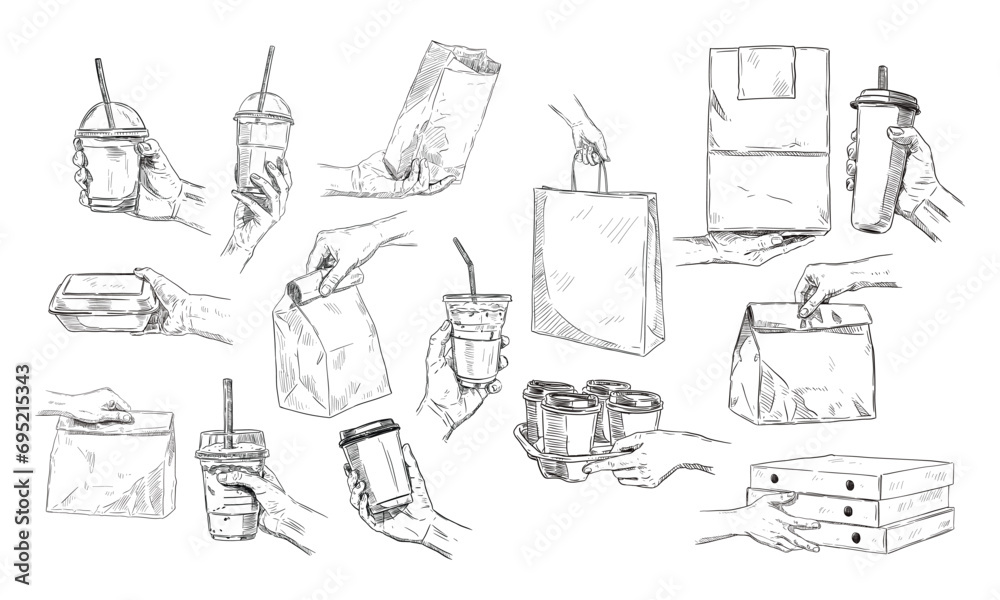 takeaway food handdrawn collection