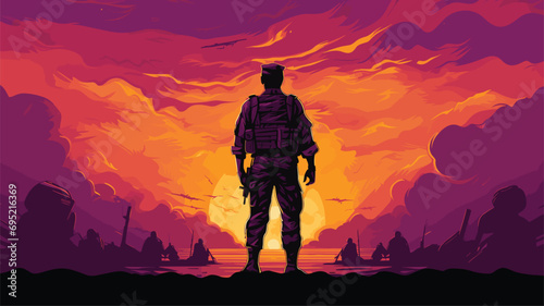 Silhouette of an army soldier person in mountains