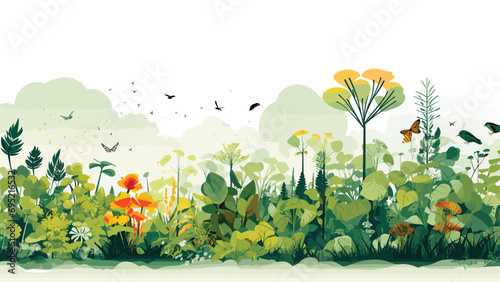 vector artwork inspired by the concept of biodiversity. The subject, an array of diverse flora and fauna, occupies a clean background. photo