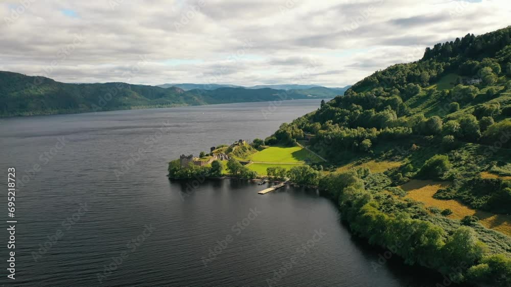 Aerial Mystique of Urquhart Castle, Presiding over Loch Ness, Views of Scotland, Scottish Highlands, Inverness, Scotland