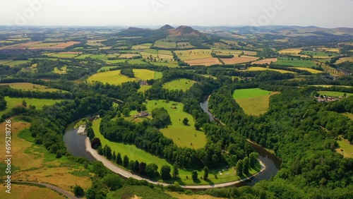 Aerial of Scott's View Overlooking The River Tweed Valley in Scottish Borders, Scotland photo