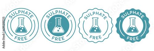No sulphate or sulfate free icon set vector collection. Sign badge symbol of Zero chemical shampoo, conditioner, cream or moisturizer emblem. For skin care or hair care protection seal for web app ui photo