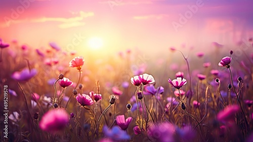 beautiful colorful meadow of wildflowers © paisorn