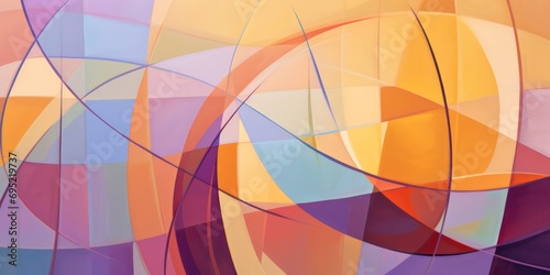 A modern abstract background in a palette of purple, orange, gold, yellow, and mint, characterized by the presence of geometric line shapes for a dynamic and contemporary feel.