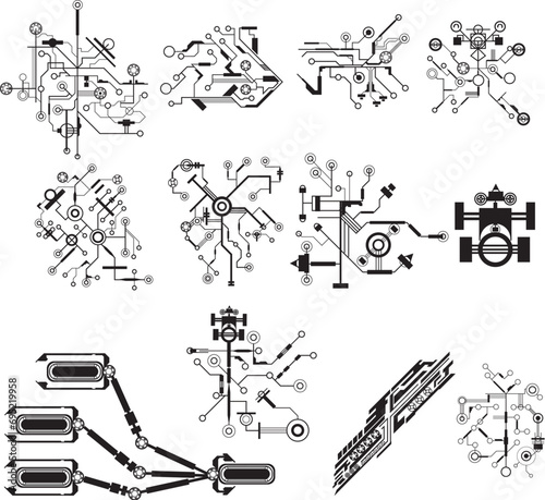 set of tech circuits vector 