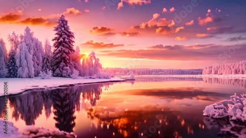 beautiful purple winter sunset photo