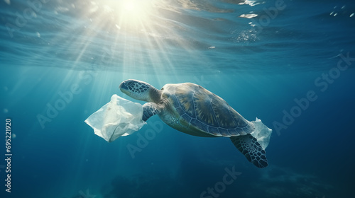 海洋プラスチックとウミガメのイメージ photo