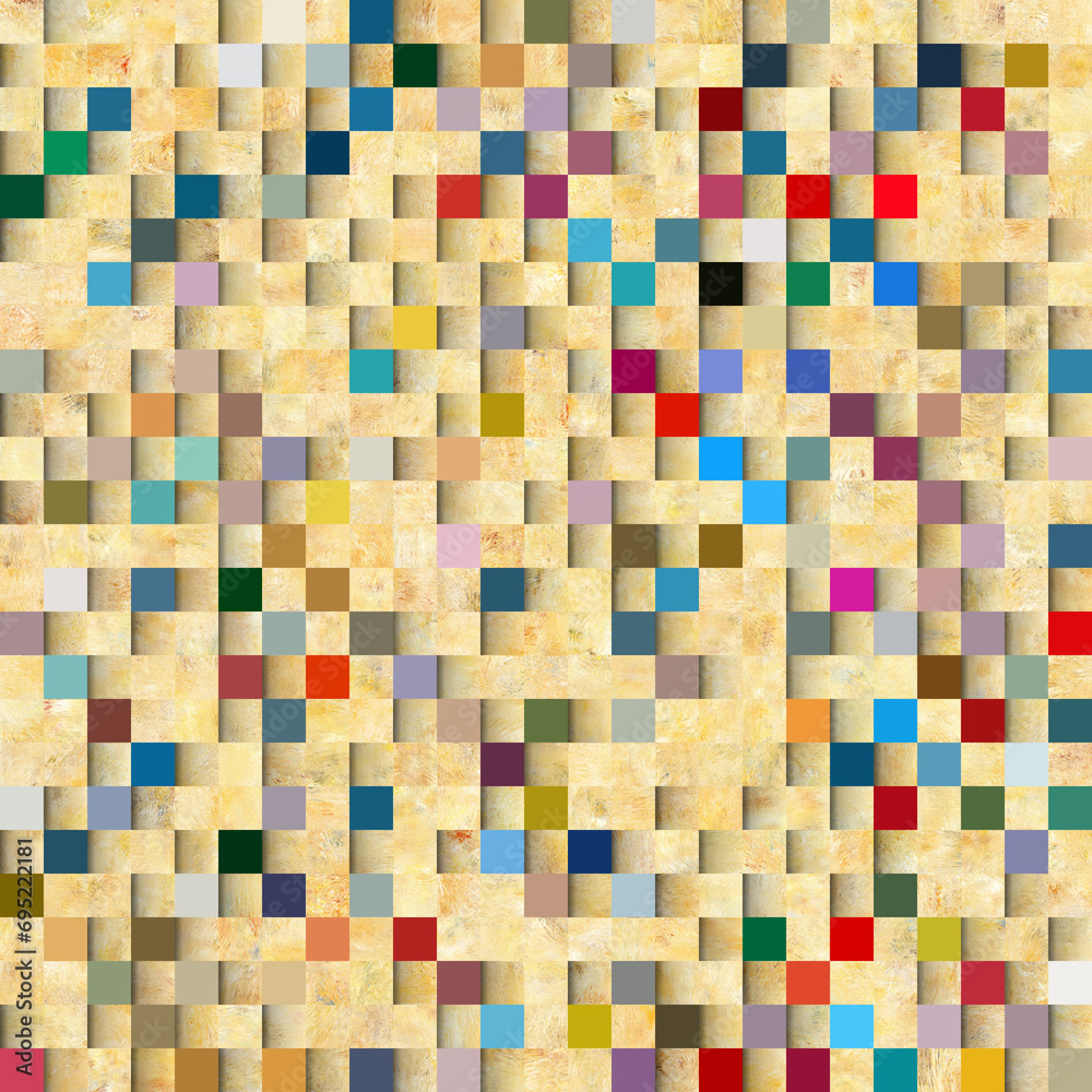 Multicolored abstract Geometrical Background. Pattern with textured squares shapes. Tile art.