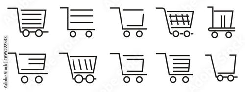 Shopping cart icon vector set, supermarket trolley symbol. Grocery basket line icon. Add to cart symbol.illustration design.