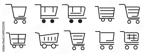 Shopping cart icon vector set, supermarket trolley symbol. Grocery basket line icon. Add to cart symbol.illustration design.