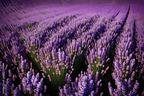A 3D image of a field of lavender, with detailed textures of the flowers and a calming ambiance