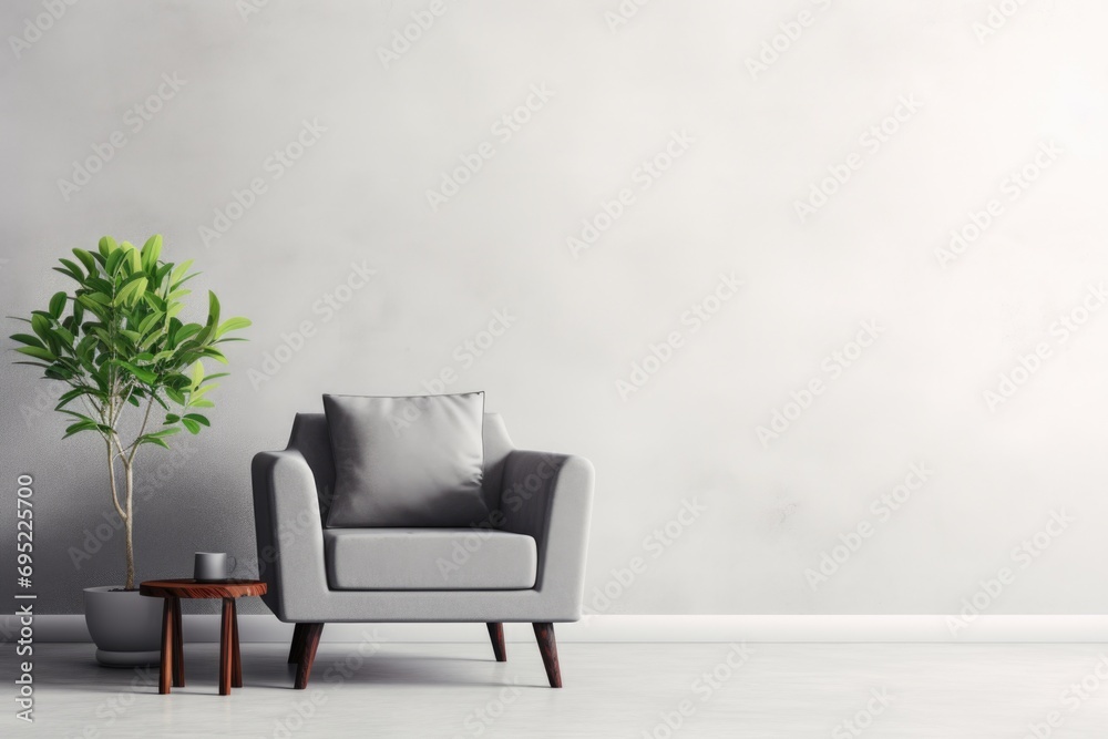 Fototapeta premium A simple and functional room with a chair and a table. Suitable for home or office settings