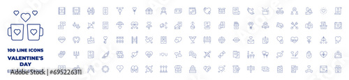 100 icons Valentine s Day collection. Thin line icon. Editable stroke. Valentine s Day icons for web and mobile app.