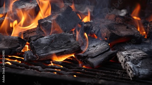 Bright burning black coals on an iron