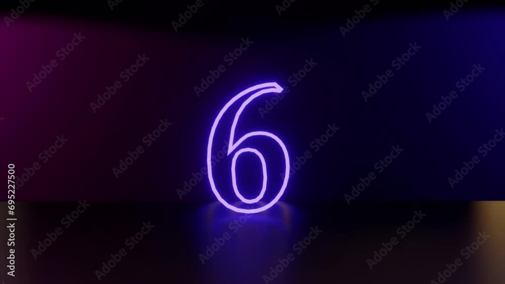 3d video animation neon light numbers countdown ten to one