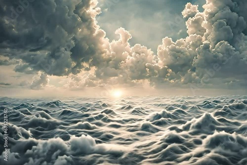 Sea of cloud above the atmosphere Generative AI. Virtual video scene animated background photo
