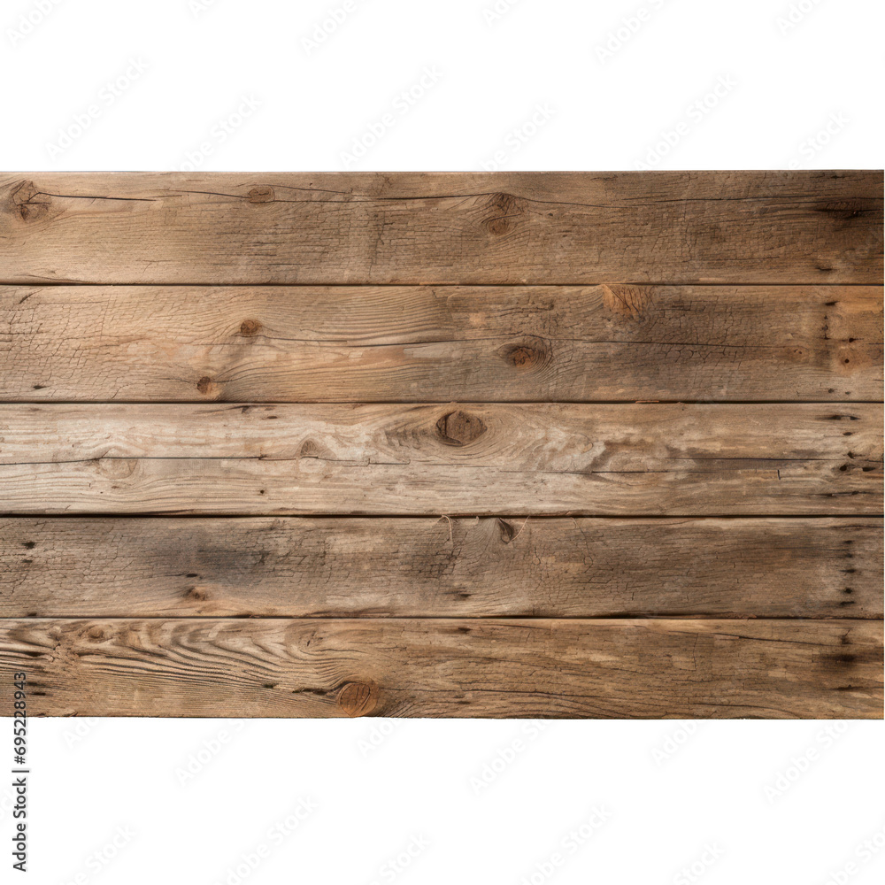 Fototapeta premium Weathered Wooden Plank Isolated on Transparent or White Background, PNG