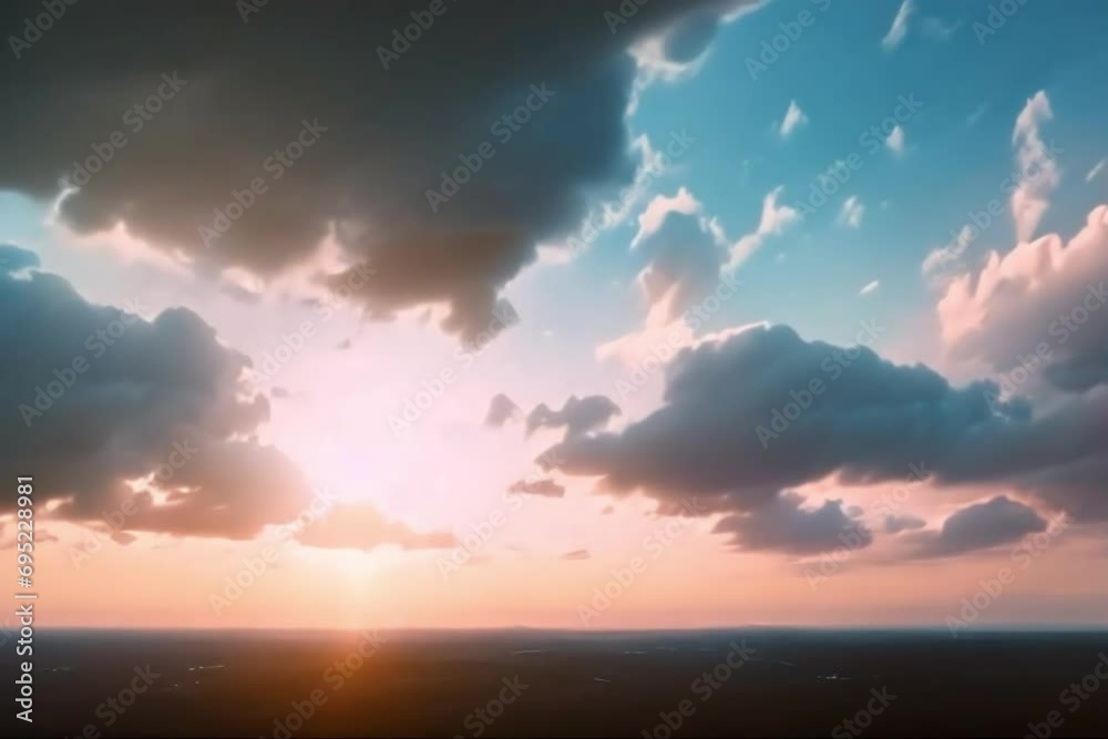 Blue sky with evening soft colors Generative AI. Virtual video scene animated background