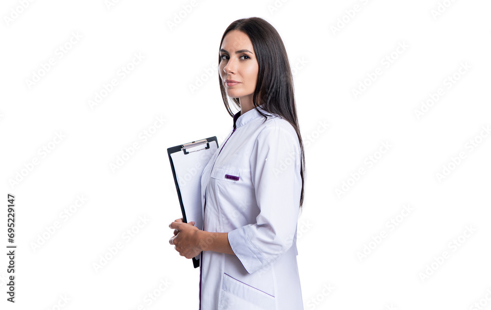 prescription healthcare. medical service. doctor hold clipboard with checkup prescription to patient. medical record after checkup. medical prescription after doctor practitioner checkup