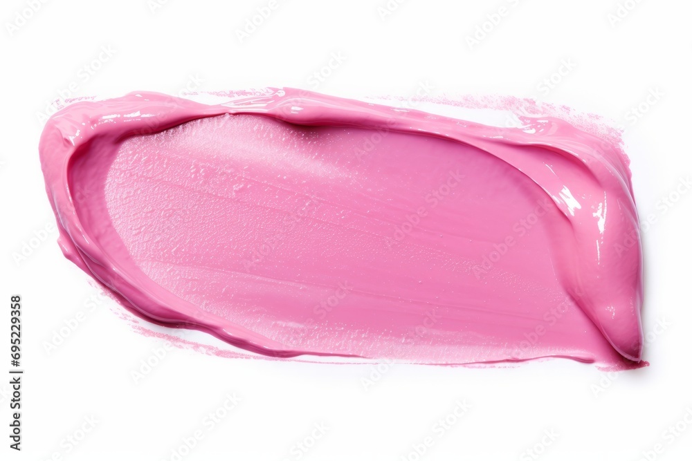 Pink lip gloss texture isolated on white background. Smudged cosmetic product smear. Make-up swatch product sample - obrazy, fototapety, plakaty 