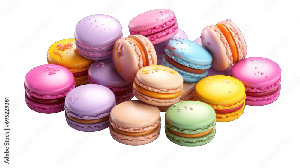 Obraz premium Colorful Macarons Isolated on Transparent or White Background, PNG
