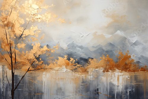 Abstract Golden Foil wall art, Golden Foil brush stroke Painting style, Oil Painting artistic artwork, for Wall art canvas printing