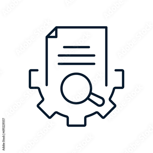 Concept for checking technical documents. Vector linear icon isolated on white background.