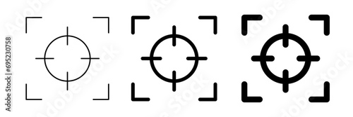 Camera frame viewfinder screen icons set. Focus icon. Black square corner for picture symbol. Photo target sign. Capture sign. Vector illustration isolated on white background.