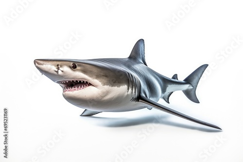 A toy shark with its mouth open, ready to attack. Perfect for adding a touch of adventure to any project