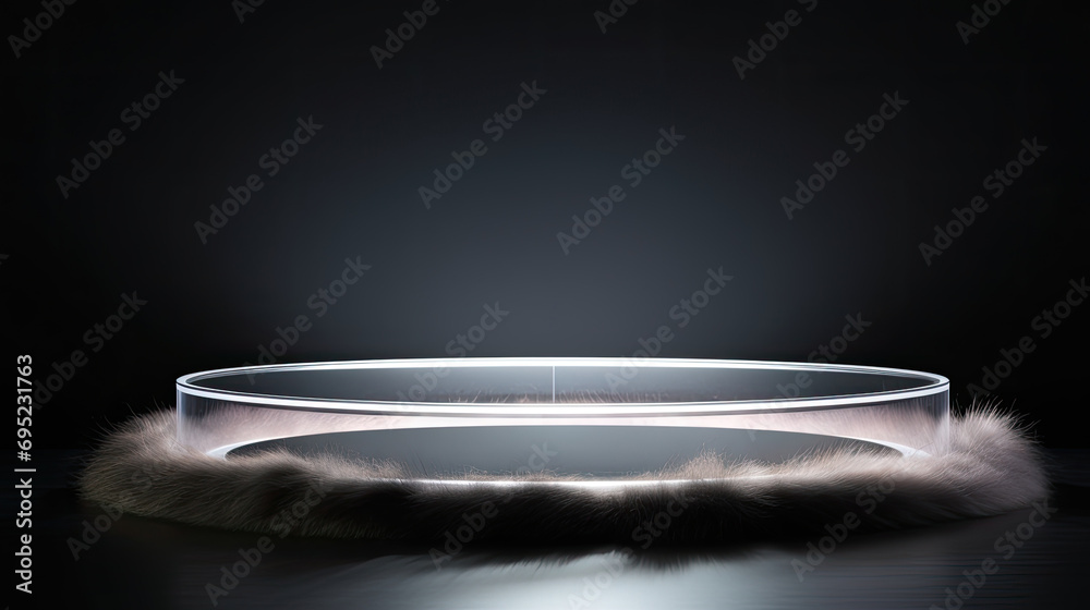 transparent Glass round podium on dark black background , empty Round showcase for product presentation, promotion sale,cosmetic products,banner,.Abstract display or showcase. transparent Glass round podium on dark black background , empty Round showcase for product presentation, promotion sale,cosmetic products,banner,.Abstract display or showcase.