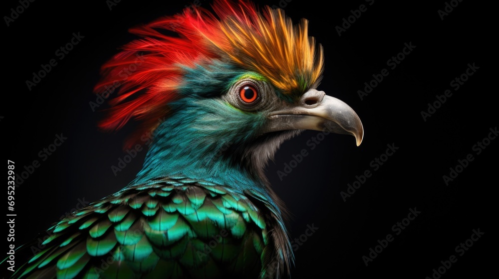 A vibrant bird with a striking red mohawk on its head. Suitable for various creative projects and nature-themed designs A vibrant bird with a striking red mohawk on its head. Suitable for various creative projects and nature-themed designs