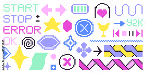 2000s pixel aesthetic nostalgia figure set. Collection of simple shapes in y2k style. photo