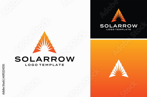 Morning Sun Sunrise with Arrow Arrowhead for Solar Technology Company Logo Design