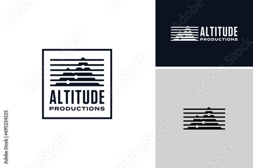 Guitar Strings and Mountain as Sound Wave Waveform for Audio Music Record Track Studio Logo Design