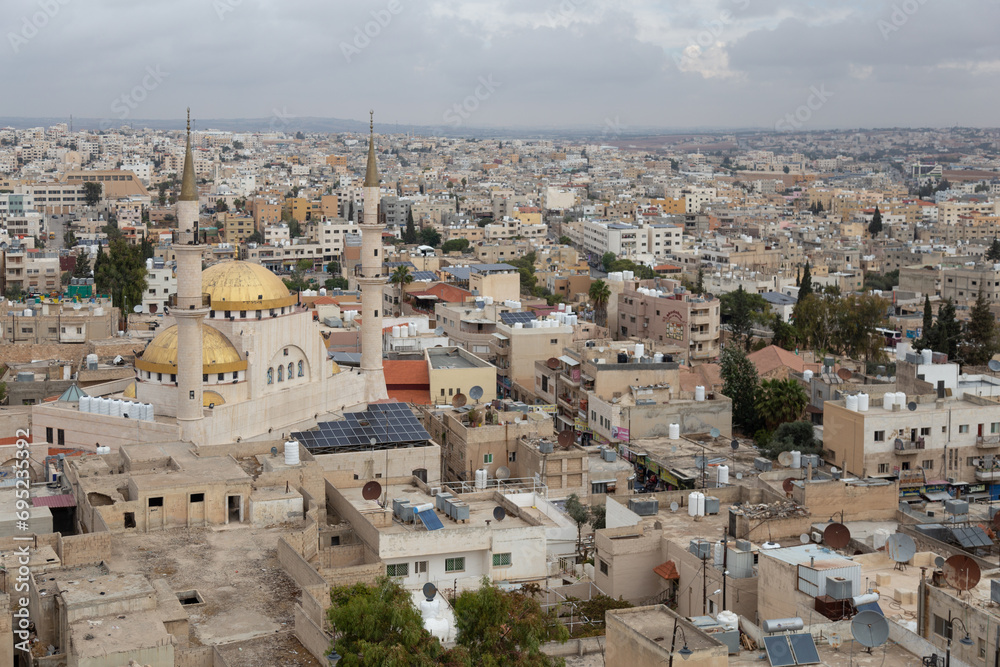 Mosque and cityscape of Madaba view from highpoint