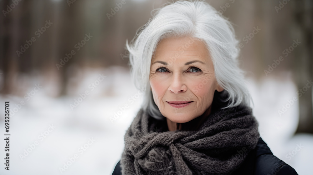 ai generative senior woman in the snow ai generative senior woman in the snow