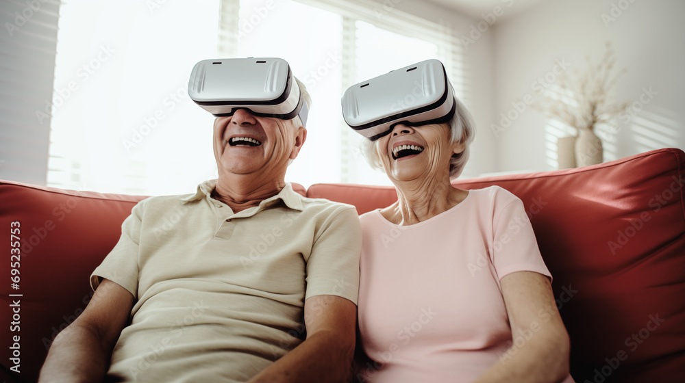 ai generative old couple using vr headset at home