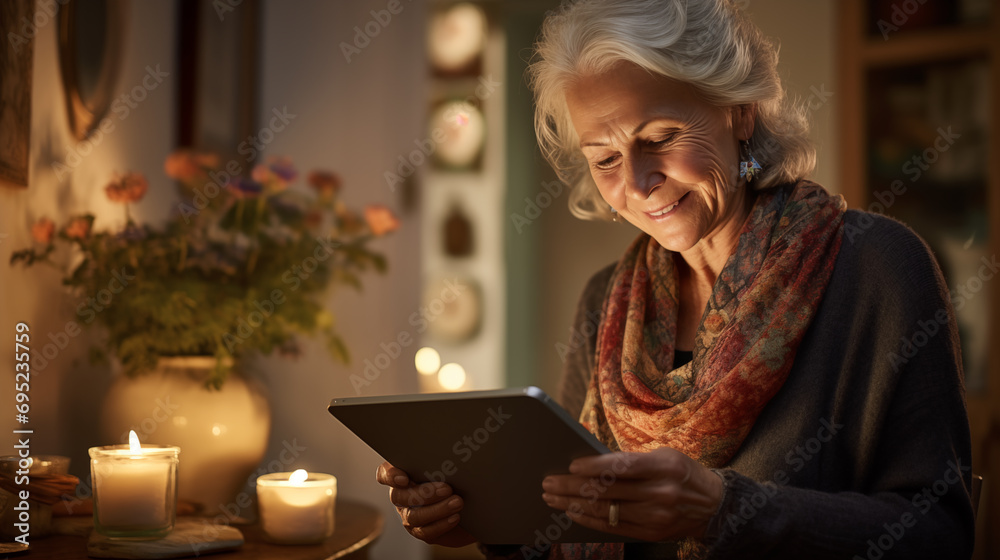 ai generative old woman using digital tablet