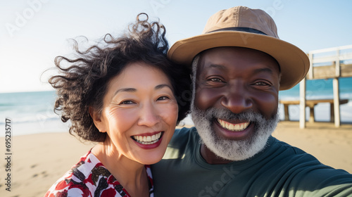 ai generative diverse senior couple selfie