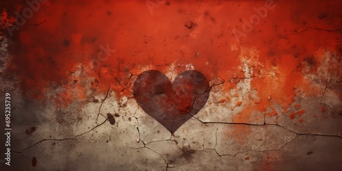A grunge background suitable for design with valentine concept featuring a toned old rusty and rough grainy metal surface light and shadows. © Fayrin
