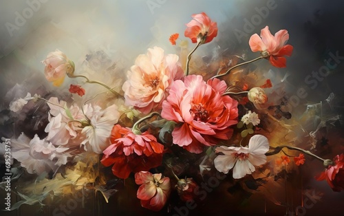 Floral composition. Oil painting of flowers. AI Generative. photo