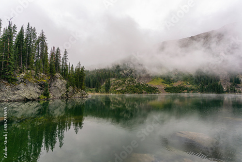 Harvey Lake with low clouds, Colorado
