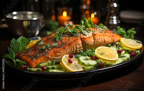 Gourmet Delight: Succulent Boiled Salmon Garnished to Perfection
