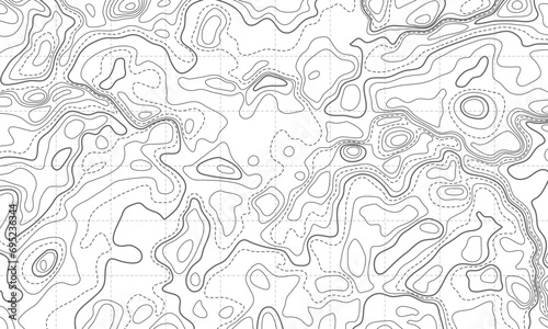 Ocean bottom topographic line map curvy wave isolines vector illustration.