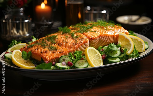 Gourmet Delight: Succulent Boiled Salmon Garnished to Perfection